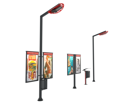 Информационный стенд с урной и фонарным столбом "Парад"