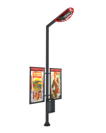 Информационный стенд с урной и фонарным столбом "Парад"