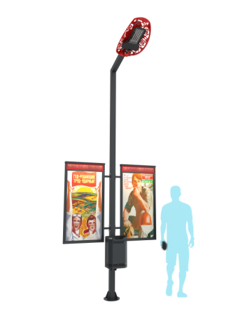 Информационный стенд с урной и фонарным столбом "Парад"